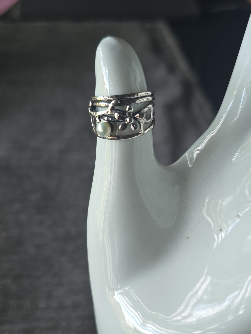 925 Sterling Silver Pearl Accent Ring-Sz 7